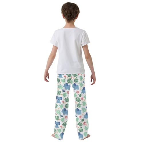Tropical Elephants Florals Boys Long Pants Soft Trousers Elastic Waist Kids Lounge Bottoms with Pockets S-XL3
