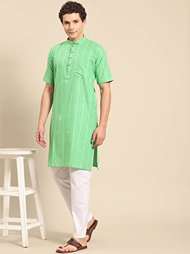 Image of Rajubhai Hargovindas Green Khadi Half Sleeve Kurta