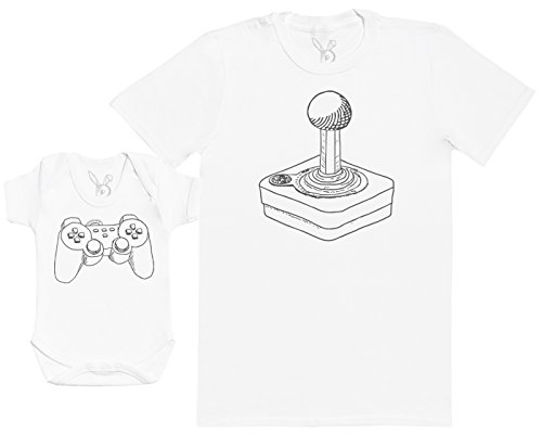 Zarlivia Clothing Retro & Modern Players - Ensemble Père Bébé Cadeau - Hommes T-Shirt & Body bébé - Blanc - XL & 3-6 Mois