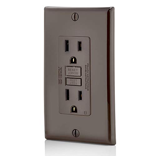 Image of Leviton GFCI Outlet, 15 Amp, Self Test, Non Tamper-Resistant with LED Indicator Light, Protection from Electric Shock and Electrocution, GFNT1, Brown