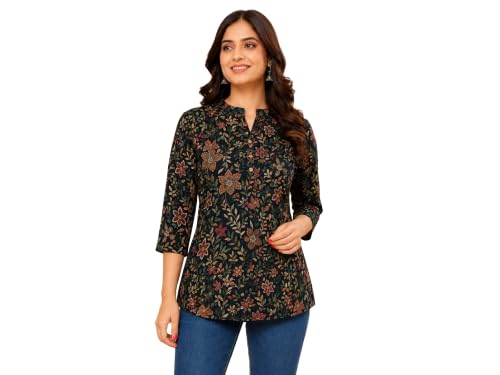 Image of Women's Floral Printed Cotton Kurti Summer Cotton Tunic Top for Girls