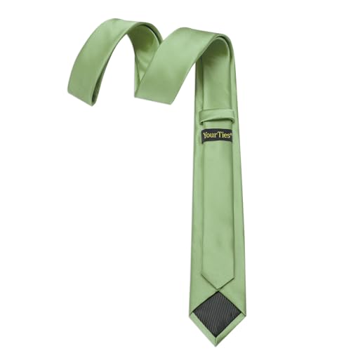 Image of YourTies Skinny Ties for Men Satin 2.4 inch Slim Necktie with Pocket Square Tie Clip Set Solid Color Wedding Party Business