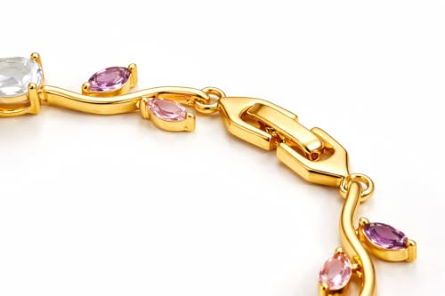 Image of Trendy Tulip Bracelet for Women | Gold Plated Pink Crystal Floral Bracelet | Elegant Minimalist Jewelry | Adjustable Chain Bracelet Gift for Girls Women | Stylish Party Daily Wear Accessory