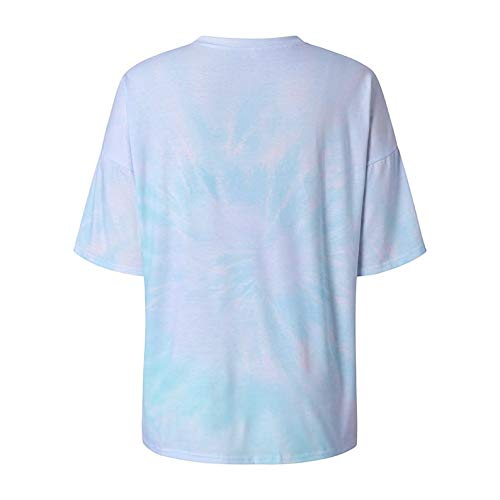 Hiko23 Womens Floral Print Tie Dye Shirts Summer Short Sleeve Graphic Tee Oversized Tops For Teen Girls Junior Light Blue Large #TOP4