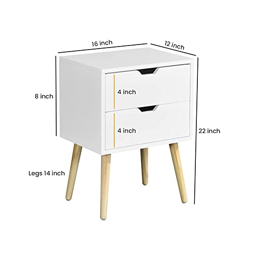 Image of Night Stand,End Table for Bed Nightstand with Drawers, Side Table with Storage, Solid Wood Table Legs,A Shaped Suitable for Small Spaces, Living Room, Bedroom, White (Yellow)