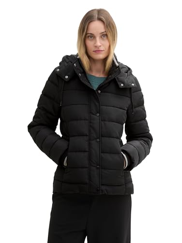 TOM TAILOR Damen Steppjacke mit Abnehmbarer Kapuze, 14482 - Deep Black, XXXL