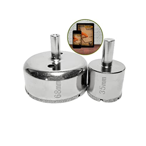 BricoLuspo 2 scies cloches carrelage diamant Diamètre 35 et 68 mm pour vos prises,interrupteurs électriques et évacuation| Trépan forêts diamanté pour carreaux céramique, verre, faïence,et céramique.