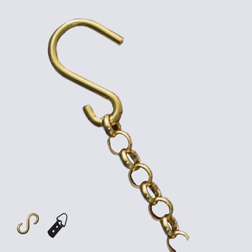 Image of UrbanUp Picture Rail Hanging System Brass Chain with Hooks & D - Rings, 3.3ft Long Gold Chain for Picture Hanging Rail, Picture Hanging Hardware Adjustable(10pcs)
