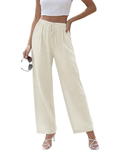 Cuptacc Hosen Damen Freizeit Stoffhose Elegant Hose Damen Sommer Leicht Lockere Sommerhose Einfarbig Aprikose M
