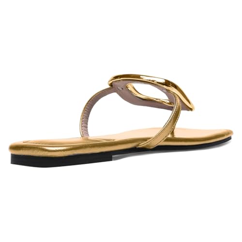 Flip Flop Sandals for Women Flat Thong Sandals Slip on Square Toe Slide Slipper Comfort Dressy Metal Hardware Decoration Summer Fashion Shoes3