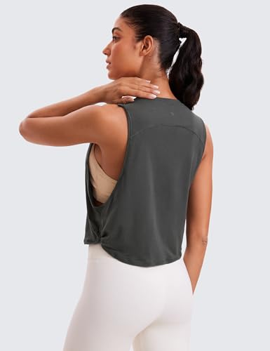 Image of CRZ YOGA Pima Cotton Dropped Armhole Tank | Workout, Naturally Soft, Loose Fit, Crop, Crewneck, Knotted Sides, Sleeveless Tops for Women