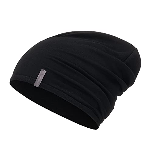 Mikos* Damen Mütze Bamboo Sommer Frühling Soft Beanie für Damen Herren Kind Mädchen Jungen Sommer Dünne Leichte Atmungsaktiv Long Slouch Beanie Chemo Kopfbedeckung(700) (Schwarz, S-M) Cover