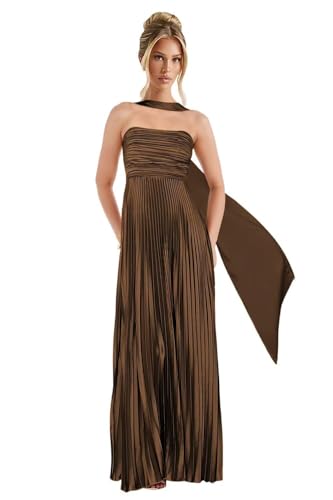 Satin Halter Bridesmaid Dresses for Women Strapless A Line Prom Dress 2025 Ruched Long Formal Gown with Scarf