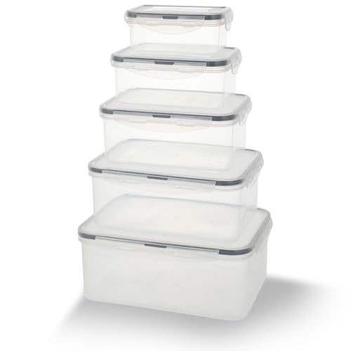 Lrocotanc Set di 5 Contenitori Ermetici per Alimenti - Contenitori per Alimenti Rettangolari con Coperchio - Contenitore Plastica con Coperchio in Diverse Dimensioni - Capacità Totale 7,1 L