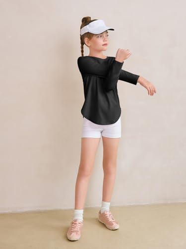 Haloumoning Girls Long Sleeve Shirts Kids Curve Hem Side Slit Soft Tunic Tops T-Shirts 5-14 Years 6
