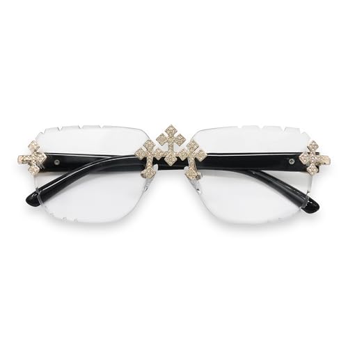 Image of Iced-Out Triple Cross Sunglasses - Frameless Diamond-Cut Luxury Shades for Men & Women | UV400 Hip-Hop Eyewear