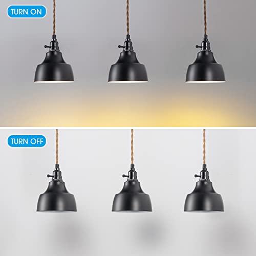 Image of 3 Light Plug in Pendant Light Cord 22FT Farmhouse Hanging Lamp | Industrial with Twisted Hemp Rope Independent Triple Switch Hanging Light Chandelier for Dining Room