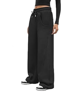 CMTOP Pantalon Jogging Femme Hiver Pantalons de Survêtement Coton Pantalon Polaire Chaud avec 4 Poches Pantalon de Sport Ample à Taille Elastique pour Training Running et Fitness (Noir, M)