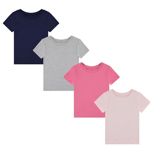 Image of BTween Girls 4 Piece Tops Fashionable Short Sleeve T-Shirt Casual Daily Shirt for Kids Assorted Colors