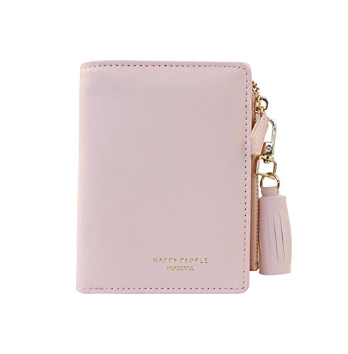 Diyafas Zweifach PU Leder Geldbörse für Damen Quaste Portmonee Kurze Brieftasche Portemonnaie Kartenhalter