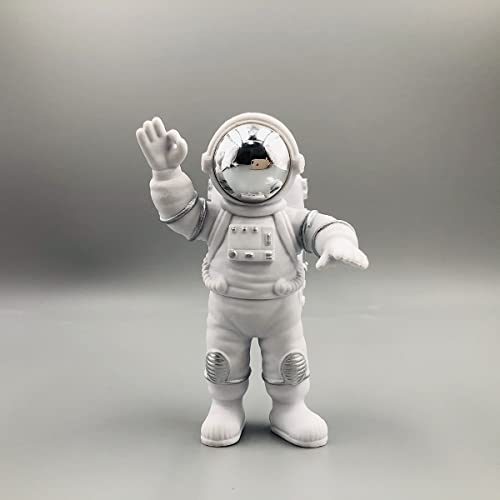 Home Bei Figurine Astronaut Statue Spaceman Dcor Desktop & Tabletop Decorative Cute Mini Space Figure Ornament Cake Toppers Decoration and Craft Gift(Silver and White Astronaut Statues)