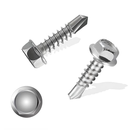 150 Pcs 410 Acero Inoxidable Tornillos Autotaladrantes Cabeza Hexagonal M4.8x19mm Tornillos Autoperforantes Hexagonales Tornillos Roscachapas Autorroscantes para Madera Techo Chapa Metal