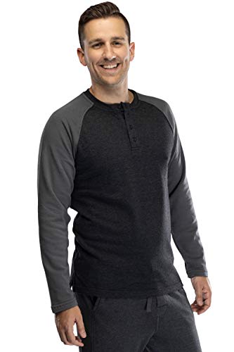 INTIMO Men's Cotton Rayon Soft Fleece Henley Long Sleeve Shirt