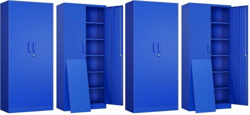 Image of Yizosh Metal Garage Storage Cabinet with 2 Doors and 5 Adjustable Shelves - 71 inch Steel Lockable File Cabinet,Locking Tool Cabinets for Office,Home,Garage,Gym,School (Blue) (Pack of 2)