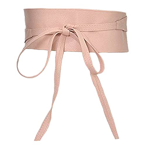 Ulalaza Women's Waist Belts Soft PU Leather Cinch Belt Self Tie Wrap Around Obi Waist Band Boho Belt Wide Waistband