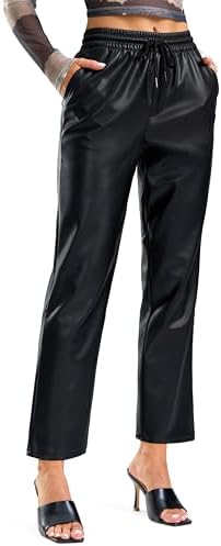 SANTINY Women's Faux Leather Pants High Waisted Straight Leg Crop...