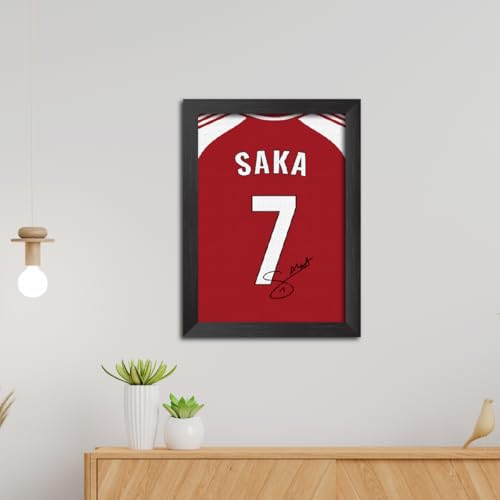 Image of TenorArts Bukayo Saka Poster Frame Arsenal Jersey Laminated Photo Print Signature Framed Painting with Matt Finish Black Texture (12 inches x 9inches)