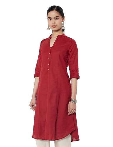 Biba Women Cotton Solid Regular Fit Straight Kurta(Distribu15381_Red_L)
