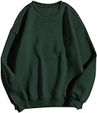 Meladyan Women Basic Solid Fleece Drop Shoulder Sweatshirt Oversized Premium Crewneck Long Sleeve Pullover Jumper Top Vintage