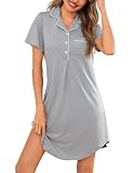 Jahetuul Chemise de Nuit Femme en Coton Manches Courtes à Volants Col en V avec Poche Liquette de Nuit Femme avec Boutons Ouvert Devant Nuit