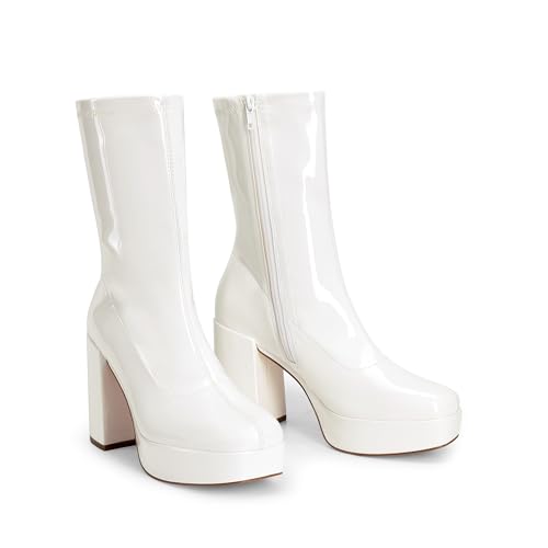 DREAM PAIRS Women's Mid Calf Gogo Boots Platform High Chunky Block Heel Square Toe Ankle Boots4