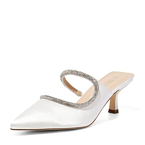 DREAM PAIRS Chaussures de soirée Mode pour Femmes Mules à Talons Chaton avec Bouts Pointus et Strass SDML2214W-E WEIßE Größe 38 (EUR)