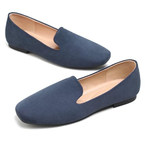 Image of ChaiRong Zhou Women Square Toe Ballets Flats Comfort Slip On Walking Shoes for Driving