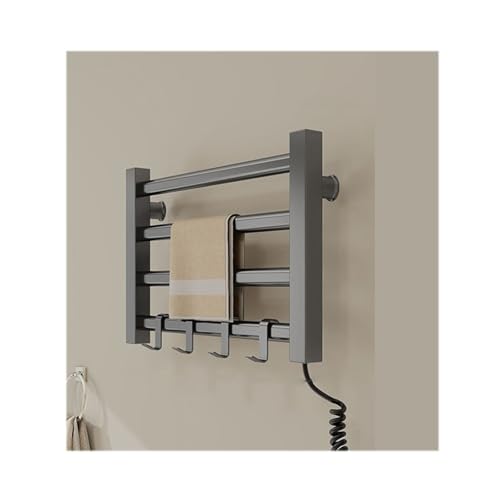 LYMGRZ Toallero calefactable para baño, de Pared, pequeño, con Enchufe, tendedero calefactable de bajo Consumo, 4 Barras, Gris, Enchufe a la Derecha.