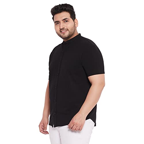 Image of WILD WEST Mens Plus Size Mandarin Collar Black Colour All Over Solid Half Sleeve Shirt for Men (A)