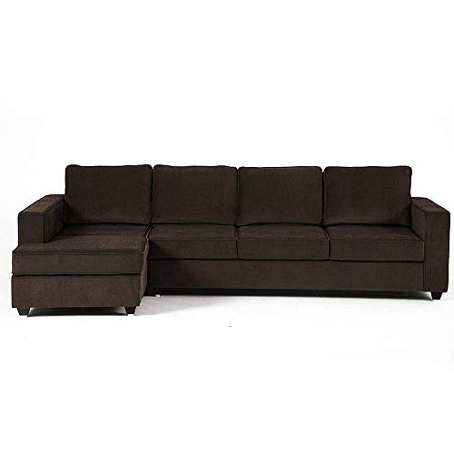 Image of Wakefit Sofa Set for Living Room | 3 Year Warranty | L Shape Sofa, Sofa Set, Wooden Sofa Set for Living Room, 3 Seater Sofa + Left Aligned Chaise - Napper (Fabric, Dark Earth)
