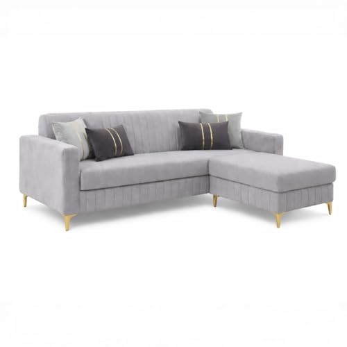 Image of CASASTYLE Noviq 4 Seater L Shape Sofa Set with Movable Ottoman | Flexible Left or Right Layout | Cozy Velvet Fabric | Soft Touch Seating | Modern Designer Sofa for Living Room (Light Grey)