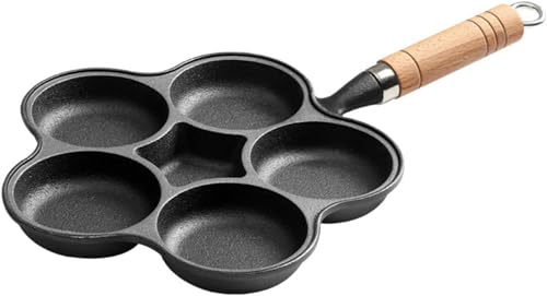 Fevuk オムレツ多目的 家庭用 業務用 フライ 朝食パン 鋳鉄 卵焼き器 ベーキング オムレツ 仕切り付き パンケーキパン パンケーキ トースト おにぎり 調理器具 (5ホール,ブラック)