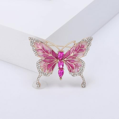 Image of Pink Butterfly Brooches and Pins Crystal Butterfly Insect Safty Pin Dress Coat Suit Decor