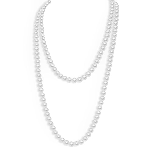 LIURFLNC Collier de perles pour femme, collier de perles Gatsby des années 1920, long, accessoire de costume, 150 cm, élégant et tendance, collier de perles artificielles long, pour homme et femme
