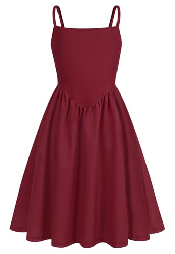 Eledobby Red Dress for Big Girls Summer A-Line Sundress Spaghetti Strap School Dresses 13-14Years