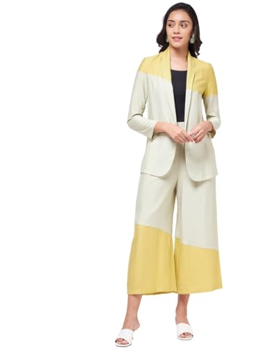 Image of Zima Leto Women's Silk Blend Co-ord Set | Modern Blazer and Pant Set | Solid Color Block Design | Sailor Collar Neck Jacket with Comfortable Fit | Stylish Western Outfits for Party, Office & Casual