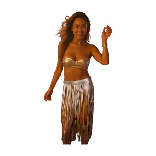 Women Skirt Fashion Belt - Wrap Around Long Faux Leather Waistband Fringes Tassel XS S Beige Silver 5