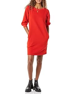 Amazon Essentials Damen-Sweatshirtkleid aus Fleece, Blousonärmel, Rundhalsausschnitt (erhältlich in Übergröße), Rot, Größe L