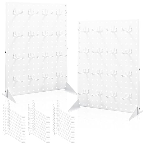 Novelfun 2 Stück Weiß Stecktafel Display Stände 17\ X 13\ Stecktafel Organizer, Tischplatte Präsentationsständer Metall Pegboard Display Stand für Schmuck, Schlüsselanhänger, Aufkleberc