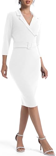 Image of SxClub Business Dresses for Women Elegant Long Sleeve Bodycon Pencil Knee Length Formal Dress for Evening Cocktail